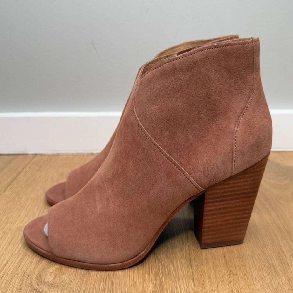 NEW Joie Diya Open Toe High Heel Zippered Bootie in Cognac Brown Leather